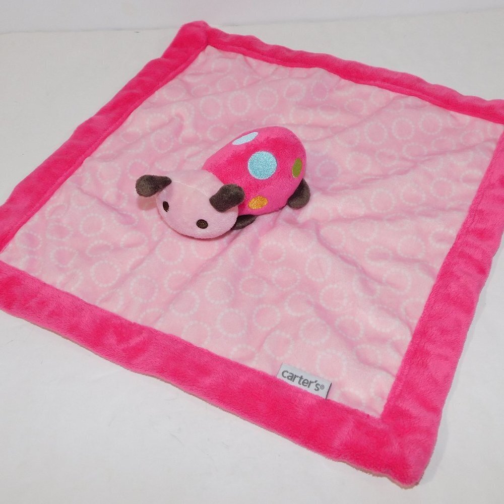 Carter's Pink Polka Dot Lady Bug Security Blanket Nunu Lovey Plush 14" x 14"